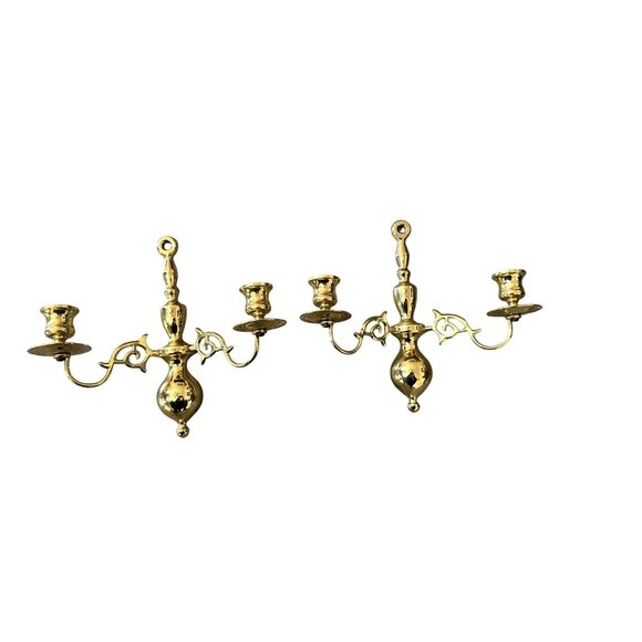 Vintage Solid Brass Double Arm Wall Sconce Candle Holders Ornate Design Set Of 2 - Picture 2 of 12